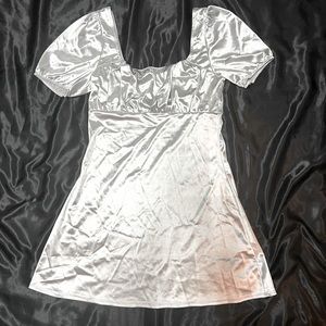 Dusty blue silver puff sleeves dress